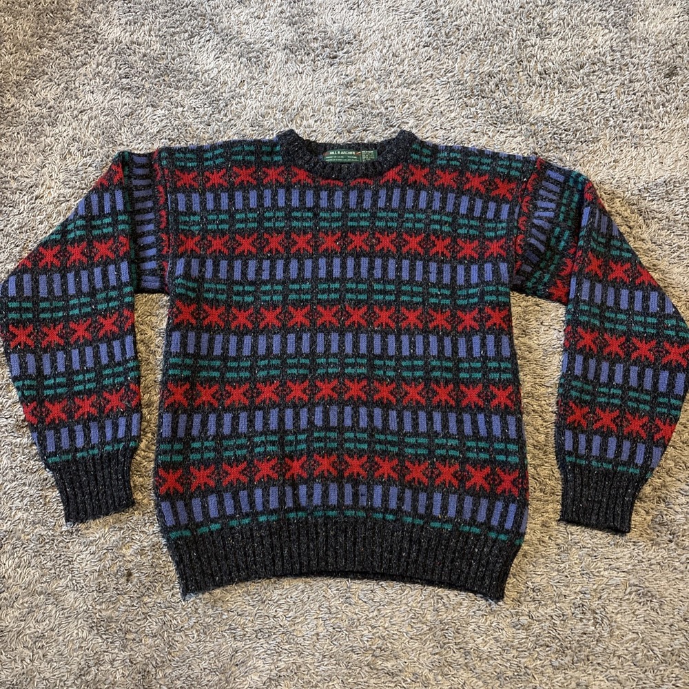 90S Vintage Hill And Archer Wool Blend Sweater Geometric Coggi Style‎ Medium M